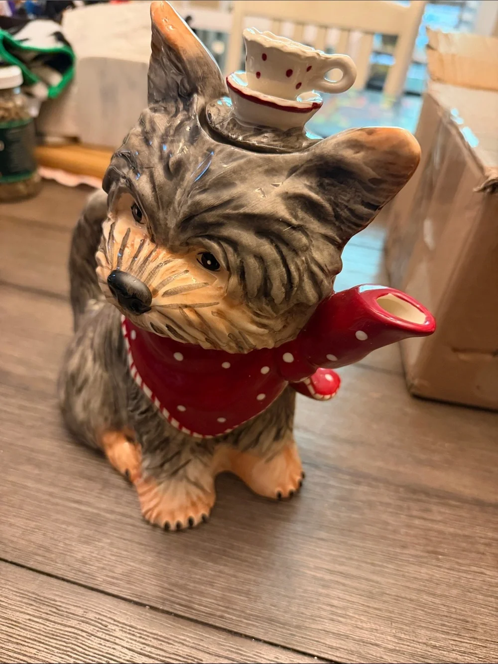 Blue Sky Clayworks Ruby Red Puppy Dog Yorkshire Terrier Ceramic Teapot 37.2 oz